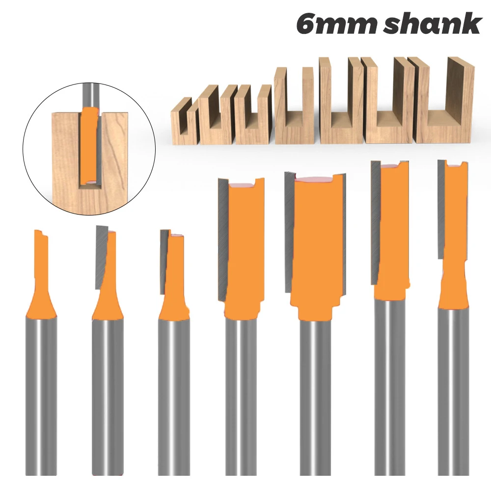 1PC 6MM Shank Milling Cutter Wood Carving Straight Bit Tungsten Carbide Single Double Flute Router Bit Wood Milling Cutter Wood