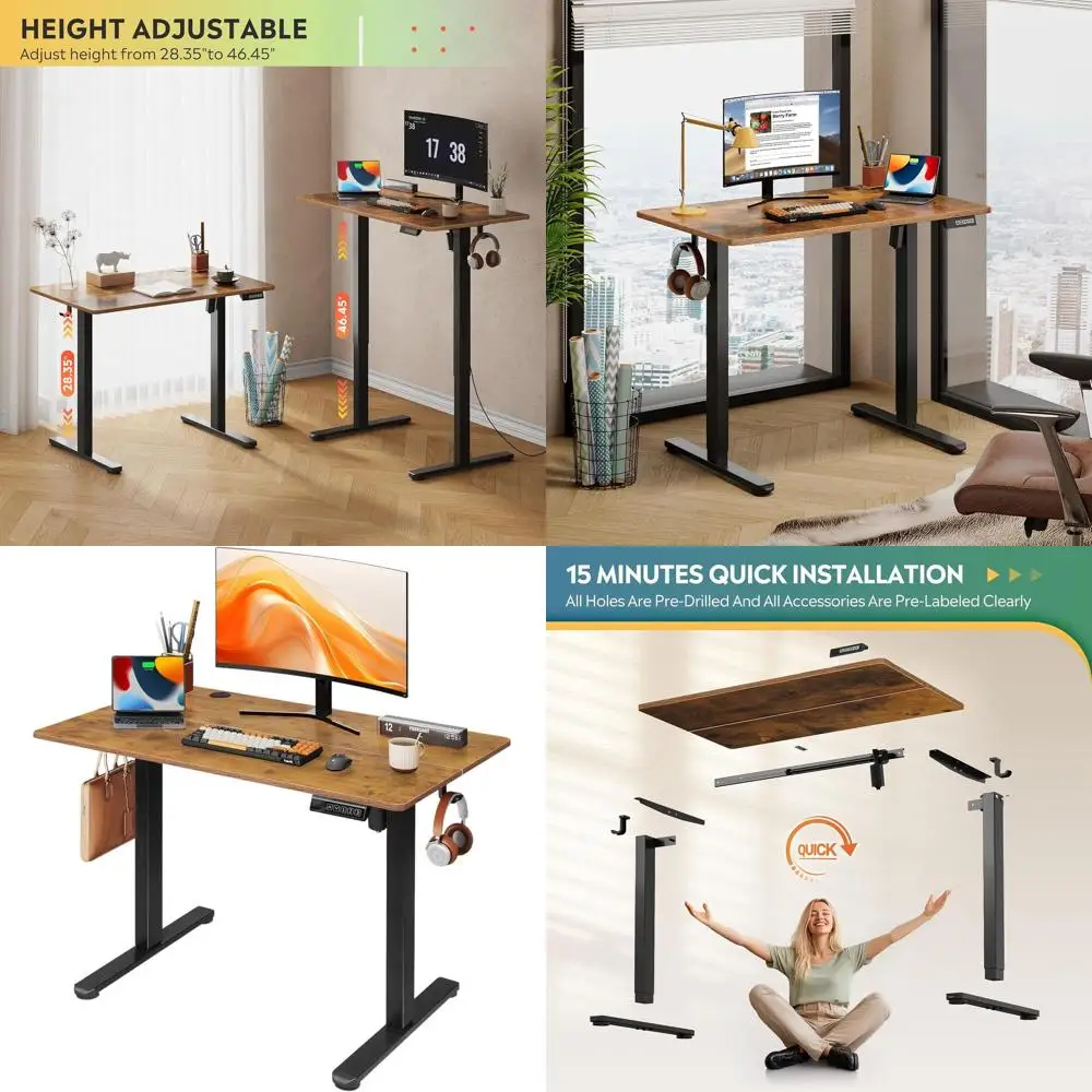 

Ergonomic 40 Sit-Stand Desk with 3 Height Levels, LED Touchscreen, and Memory Presets in Rustic Brown
