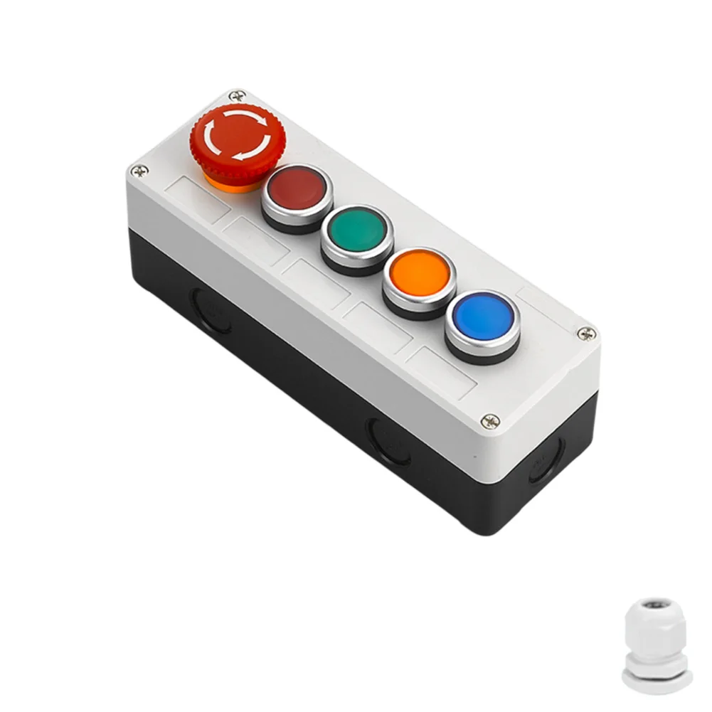 صندوق التحكم في مفتاح زر الضغط 22 مم مع حماية مقاومة للماء IP65، عملية قفل ذاتي وإعادة الضبط ومسامير مضادة للصدأ