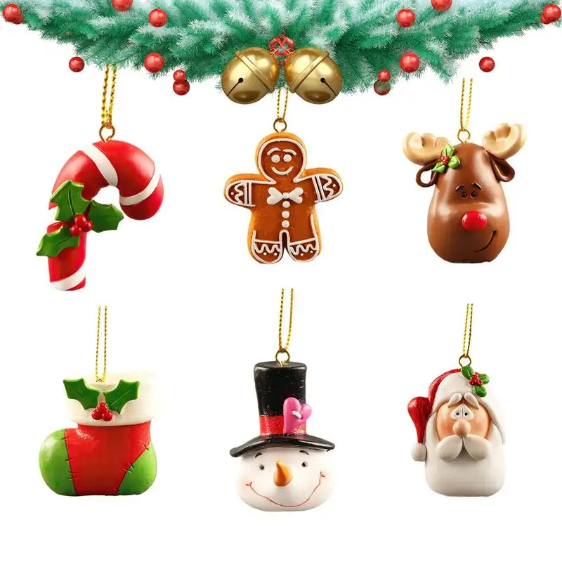 

Santa Claus Ornaments For Christmas Tree 6X Set 3D Santa Claus Christmas Ornaments Resin Elk Snowman Gingerbread Man Stocking