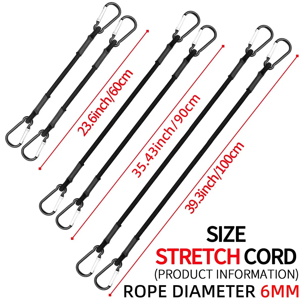 1Pcs Elastic Bungee Cord with Carabiner Hook, Heavy Duty Stretch Rope for Camping Luggage Outdoor Travel Fixed Binding Strap