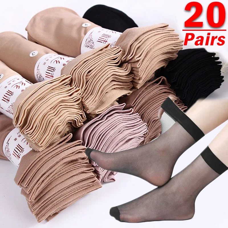 Skin Black Color Transparent Light Thin Women Crystal Silk Socks Nylon Ladies Female Summer Short Ankle Elastic Soft Silk Socks