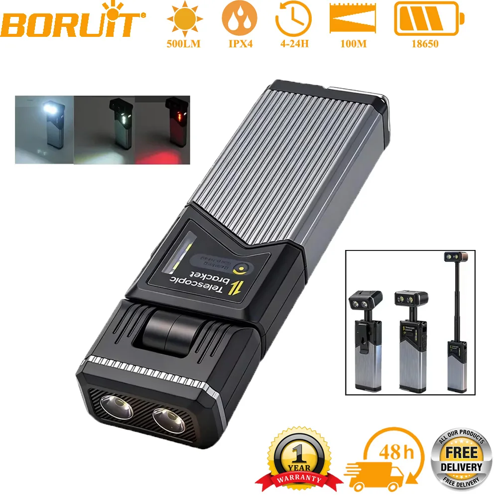 

BORUiT 500LM LED Перезаряжаемый рабочий фонарь с телескопической магнитной подставкой 180° ° Вращающийся многофункциональный фонарик с 5 режимами для кемпинга