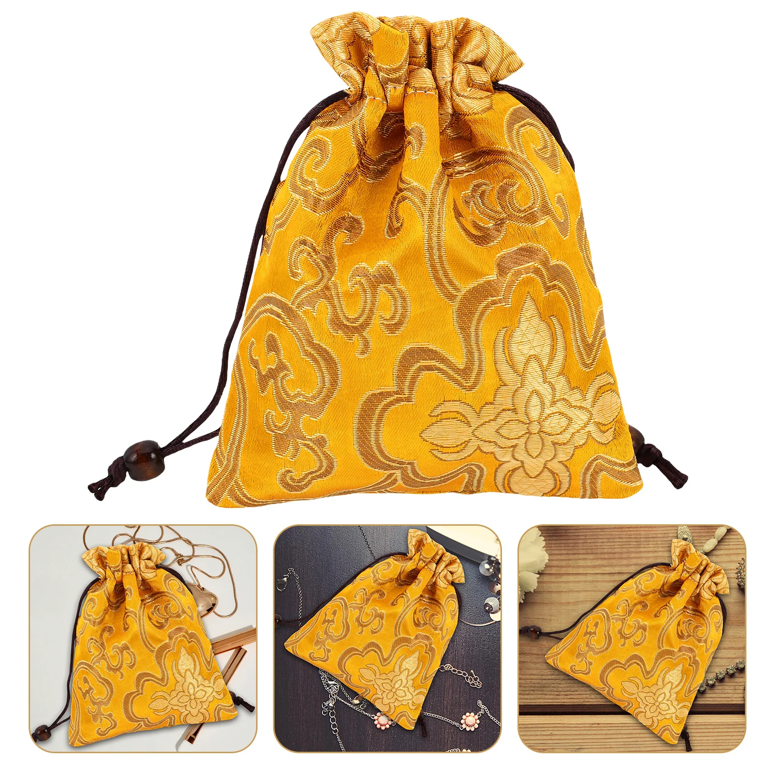 

s Singing Bowl Storage Bag Silk Drawstring Pouch Multifunctional Embroidered Asian Pouch for Jewelry Beads