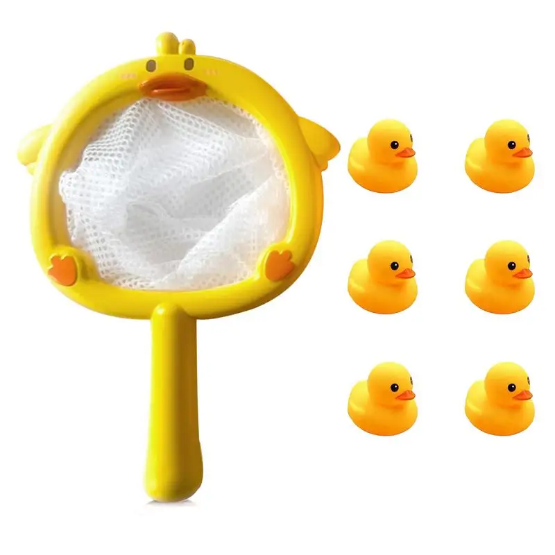 DLIGHTFor-Jouets de baignoire flottants en caoutchouc, ensemble de 6 mini jouets de canard avec filet de poisson, jouets d'animaux en caoutchouc mignons et amusants