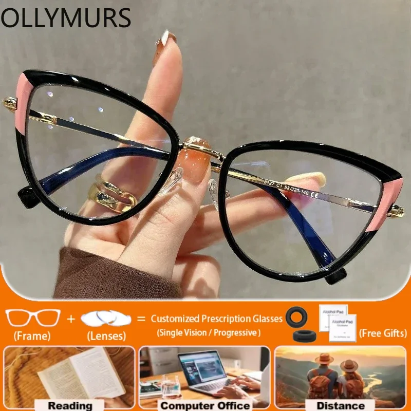 

KIZN Simple Cat Eye Customization Prescription Eyeglasses Women Fashion Multifocal Reading Glasses Myopia Optical Christmas