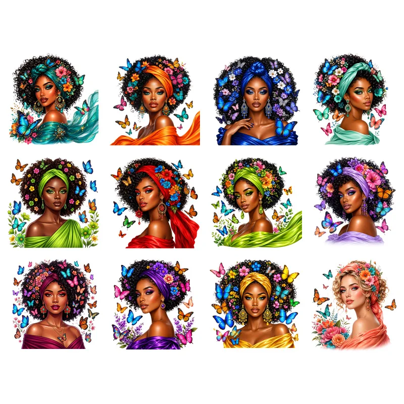 Africa Cool Black Girl Butterfly Heat Transfer Patches For Clothing  Washable T-shirts Iron-on Thermal Stickers Doll Appliques