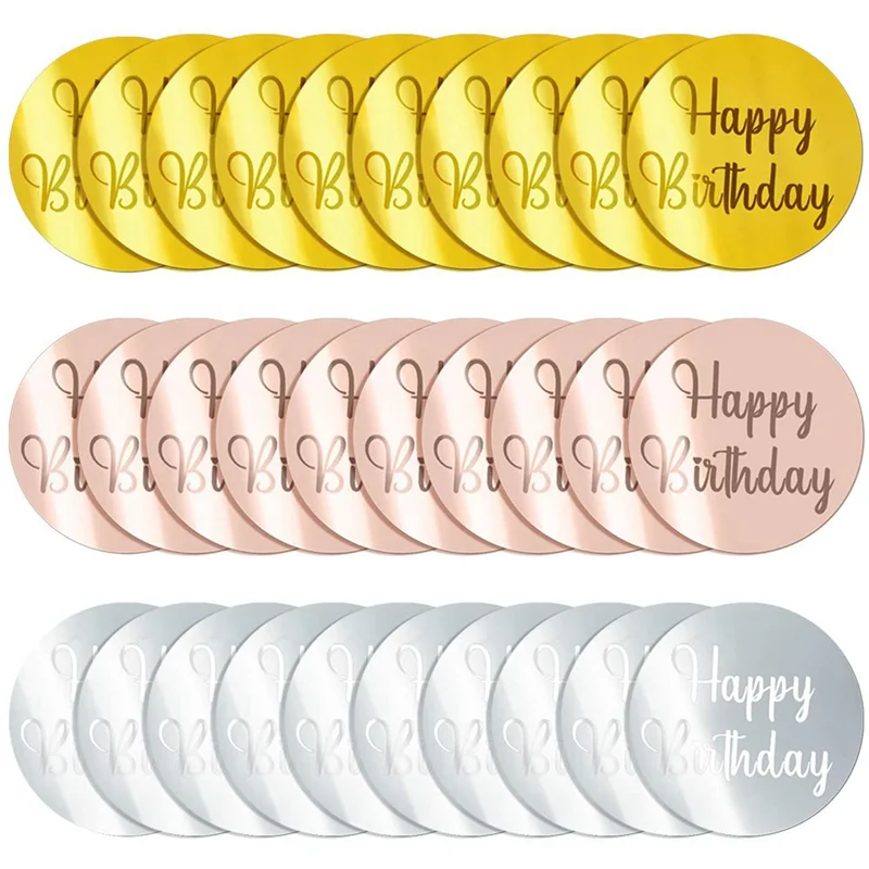 L74A 30Pcs Acrylic Cake Disc Mirror Cupcake Toppersfor DIY Cupcake Decoration Party Supplies