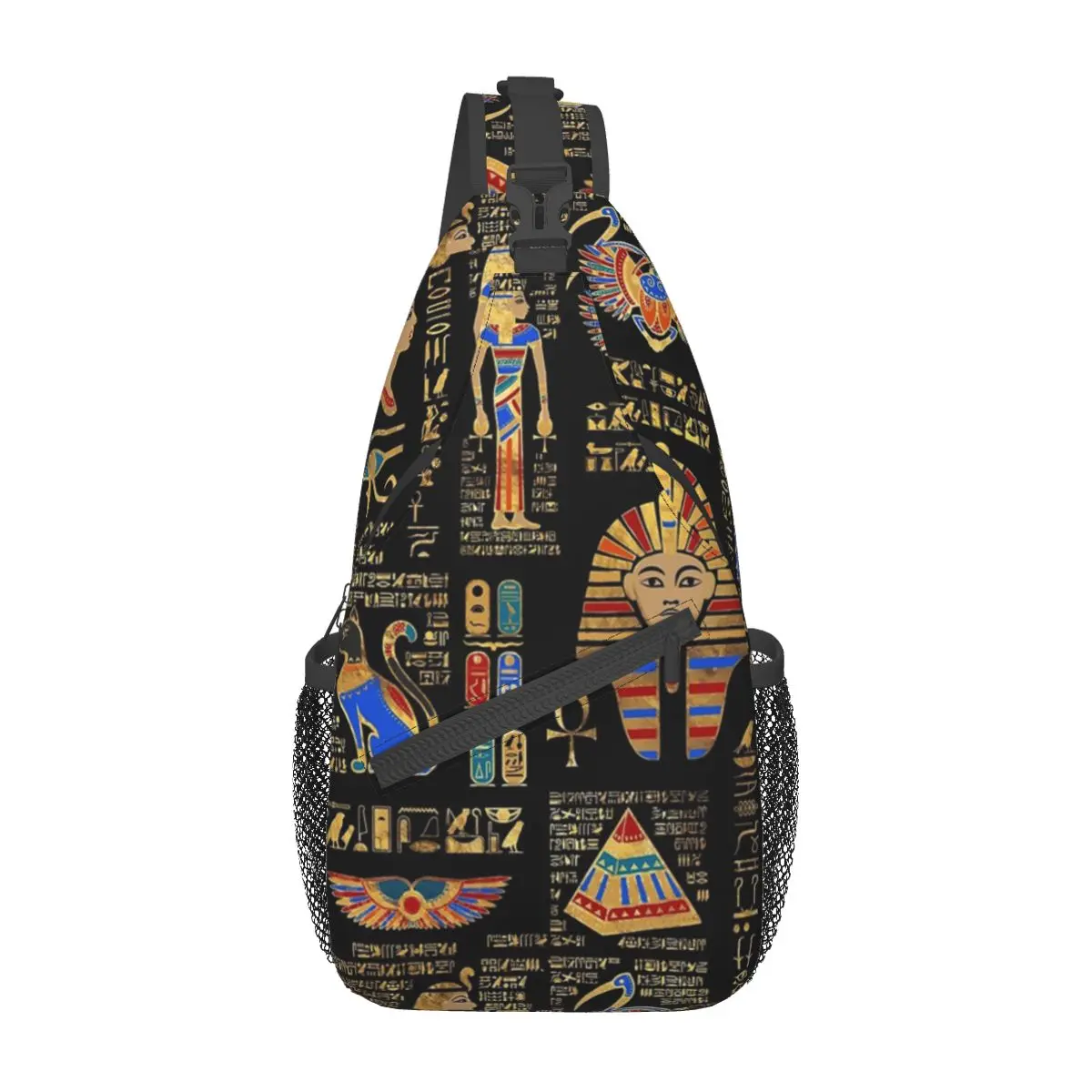 Sac à bandoulière avec motif égyptien, sac à dos à bandoulière pour la poitrine, sac à bandoulière pour la randonnée, les voyages, les divinités, les hiéroglyphes éma ens