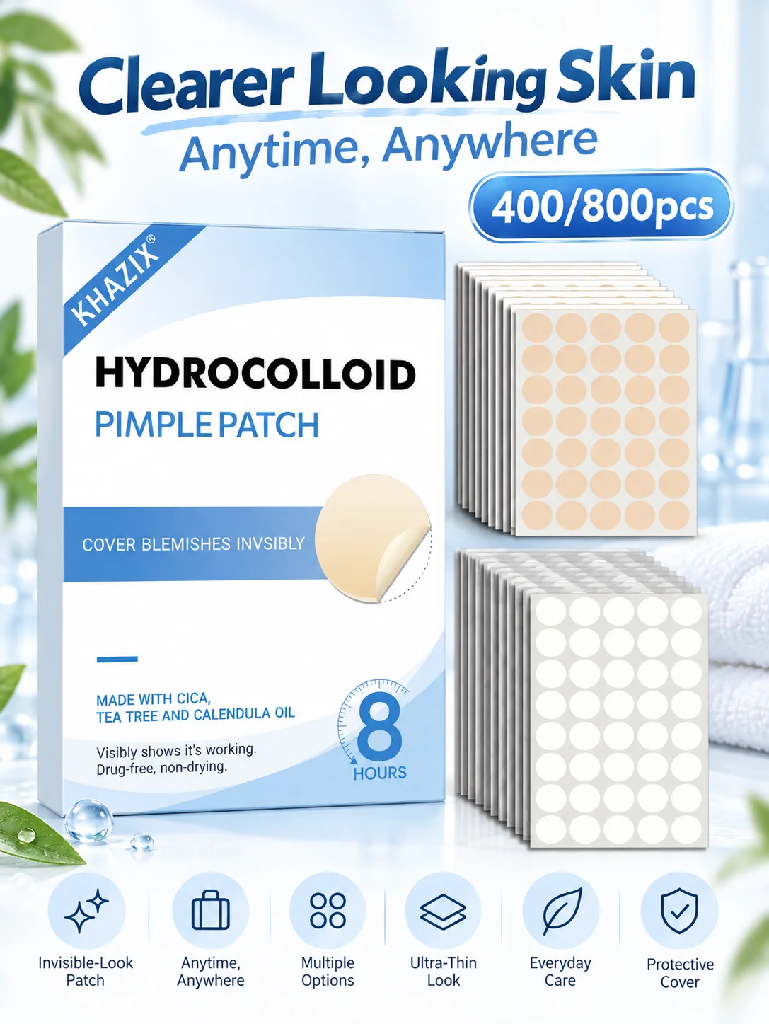 Acne patches, hydrogel acne concealer patches, daily facial care patches, blemish concealment