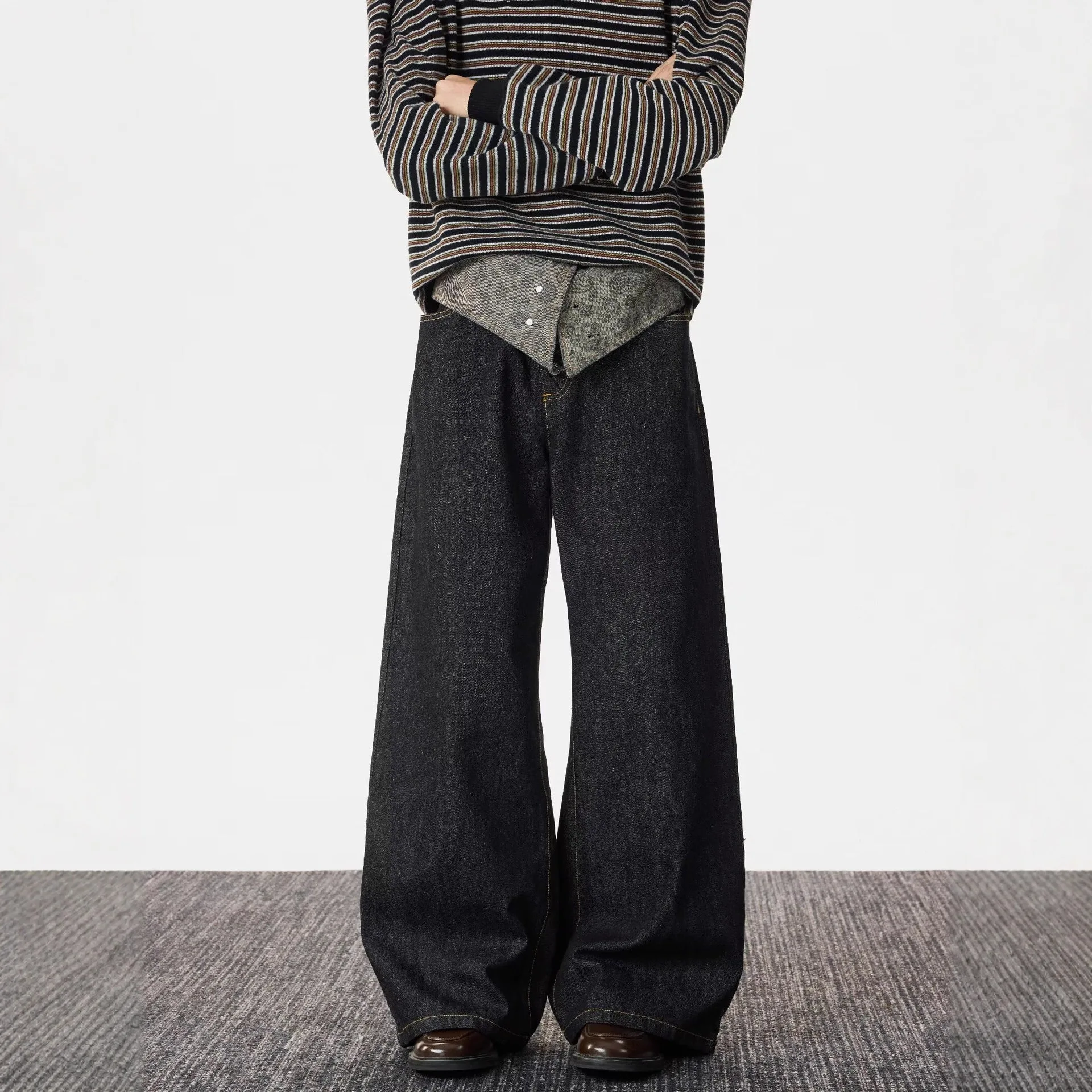 Women's Leopard Print Jeans American Streetwear Vintage Wide Leg Loose Fit Floor Length Denim Pants Trendy Casual New Arrival