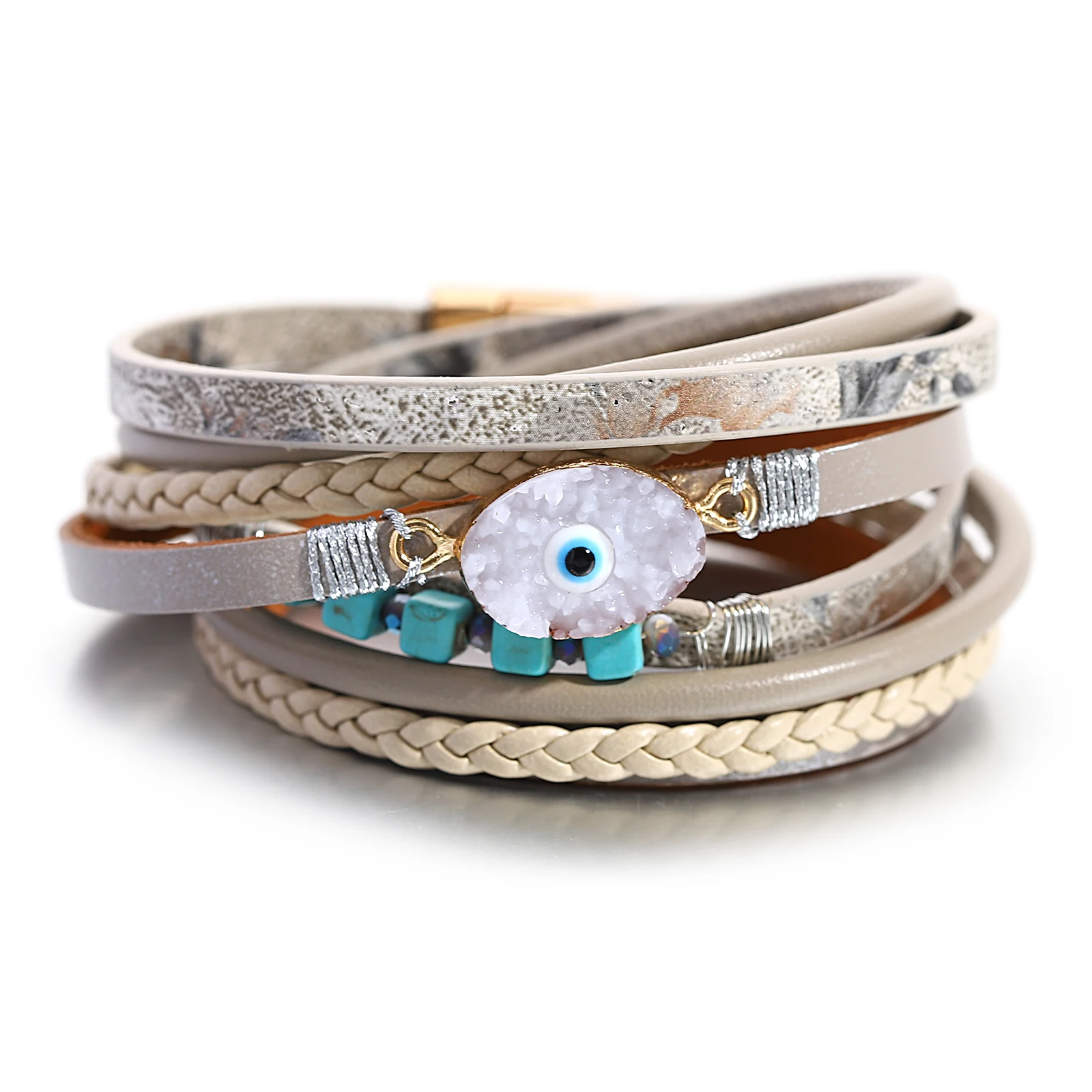 

Amorcome Resin Beads Evil Eye Bracelets for Women Men Natural Stones Charm Braided Leather Wrap Bracelet Femme Party Jewelry