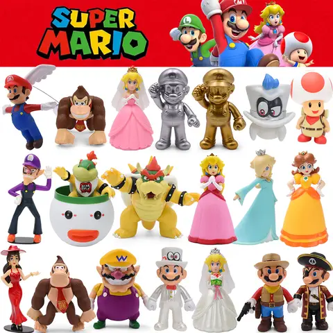 슈퍼 마리오 액션 피규어 Bowser 공주 복숭아 애니메이션 게임 올스타 컬렉션 모델 장난감 어린이 생일 선물