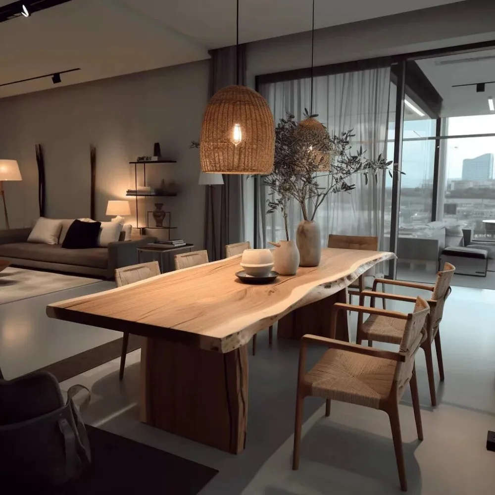 Luxury Live Edge Solid Wood Dining Table Natural Walnut Slab Conference Desk Rustic Wabi-Sabi Large Kitchen Island For Villa