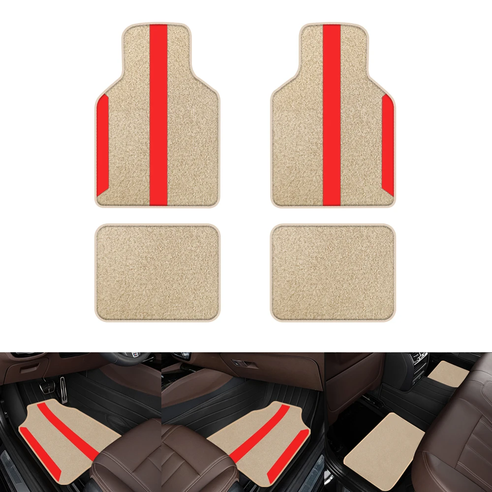 Beige Velvet Floor Mat With Color Stripes 4pcs Suitable For Off-Road Vehicles And Trucks