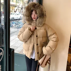 New Winter Jacket Women Parkas Coat Fur Collar Hooded Parka Female Jackets Thick Warm Cotton Padded Jacket Cropped Outerwear