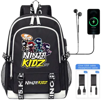 Ninja Kidz Cartoon Print Boy Girl School Bags For Kids Student Backpack adolescente USB Charging Laptop Book Bag Mochila