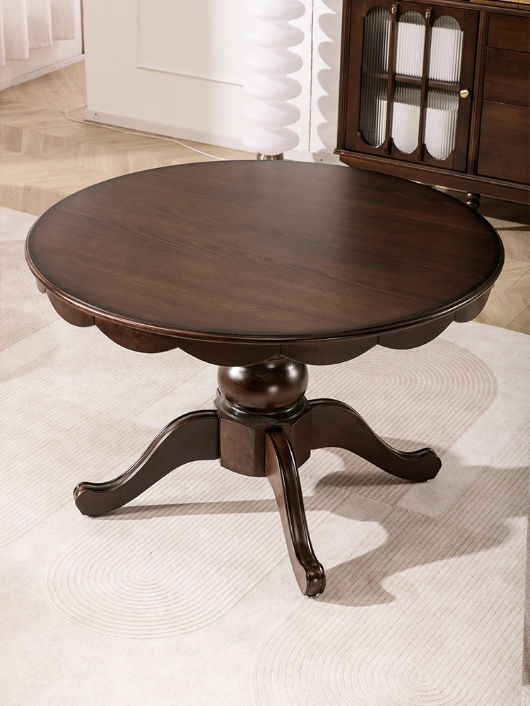Round Table Solid Wood Petal Dining Table Round American Restaurant Furniture Walnut Color Log Small Unit