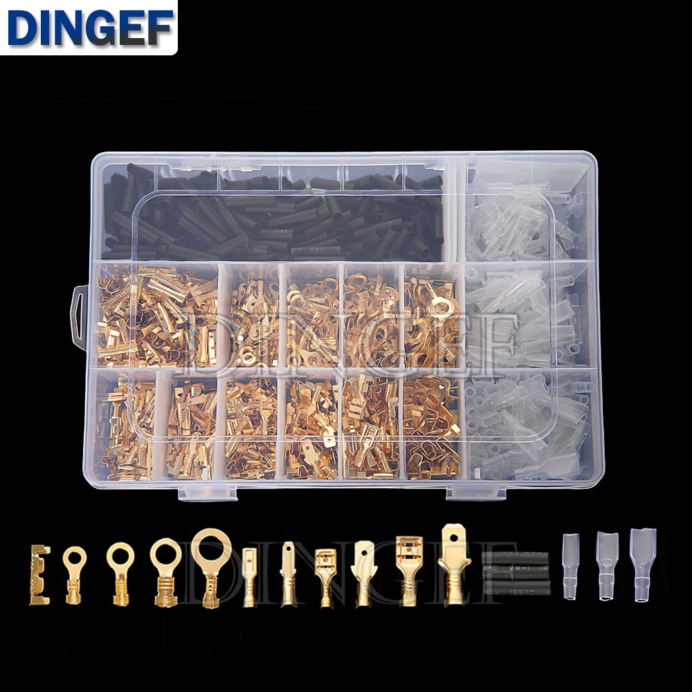 

1050PCS 2.8/4.8/6.3mm Wire Crimp Terminals Kit Male Female Spade Connectors O-Terminal Insulated Sleeve Electrical Conector Box