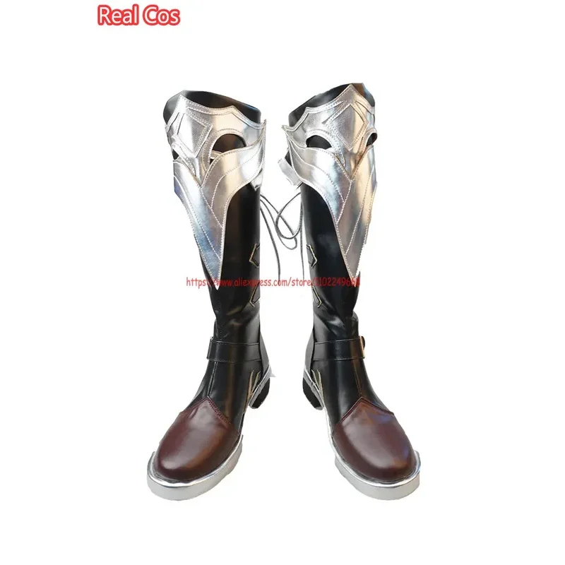 RealCos juego popular Genshin Impact Diluc zapatos rojo oscuro nueva piel toda la noche Cosplay botas de cuero Unisex juego de rol Halloween