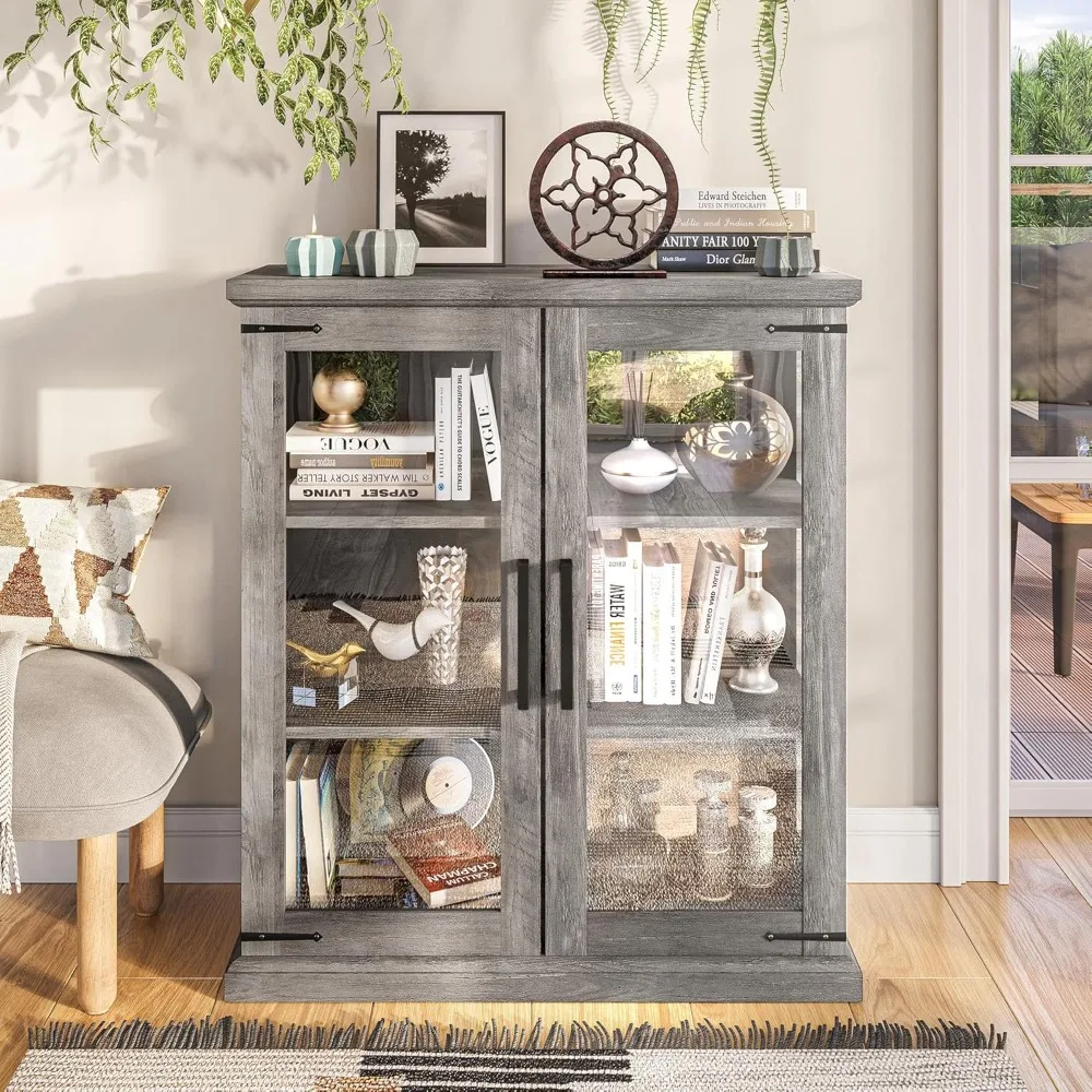 Armoire de Rangement avec Étagères et Portes en Verre, Armoire de Présentation à 3 Niveaux