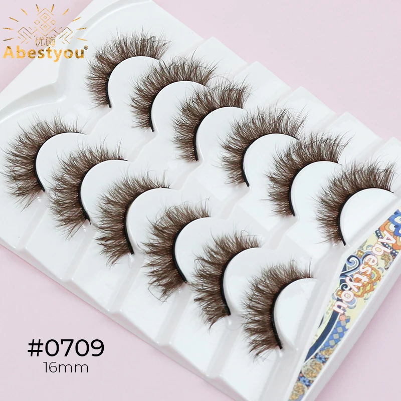 Abestyou 6/7pairs Dark Brown Classic Lash Tray Extensions Luxury Mink Effect Fluffy Lashes Pre Made Full Strip False Eyelashes