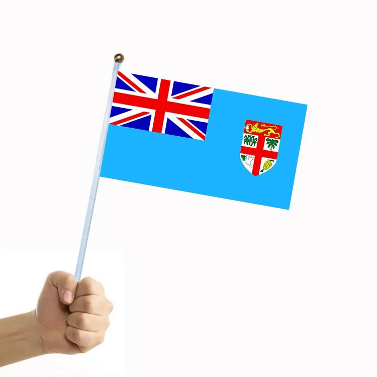 

50/100Pcs Travel-size Fiji Handheld National Flag with Flagpole - 14*21cm Double-sided Polyester Graphics Oceanian Flag