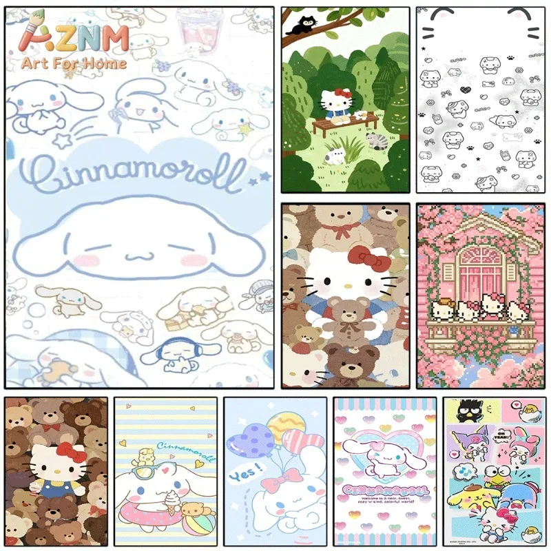 Sanrio Characters Hello Kitty Cinnamoroll Kuromi Canvas Poster Cute Cartoon Print Unframed Canvas Art Raspberry Fruit Sweet Kawa