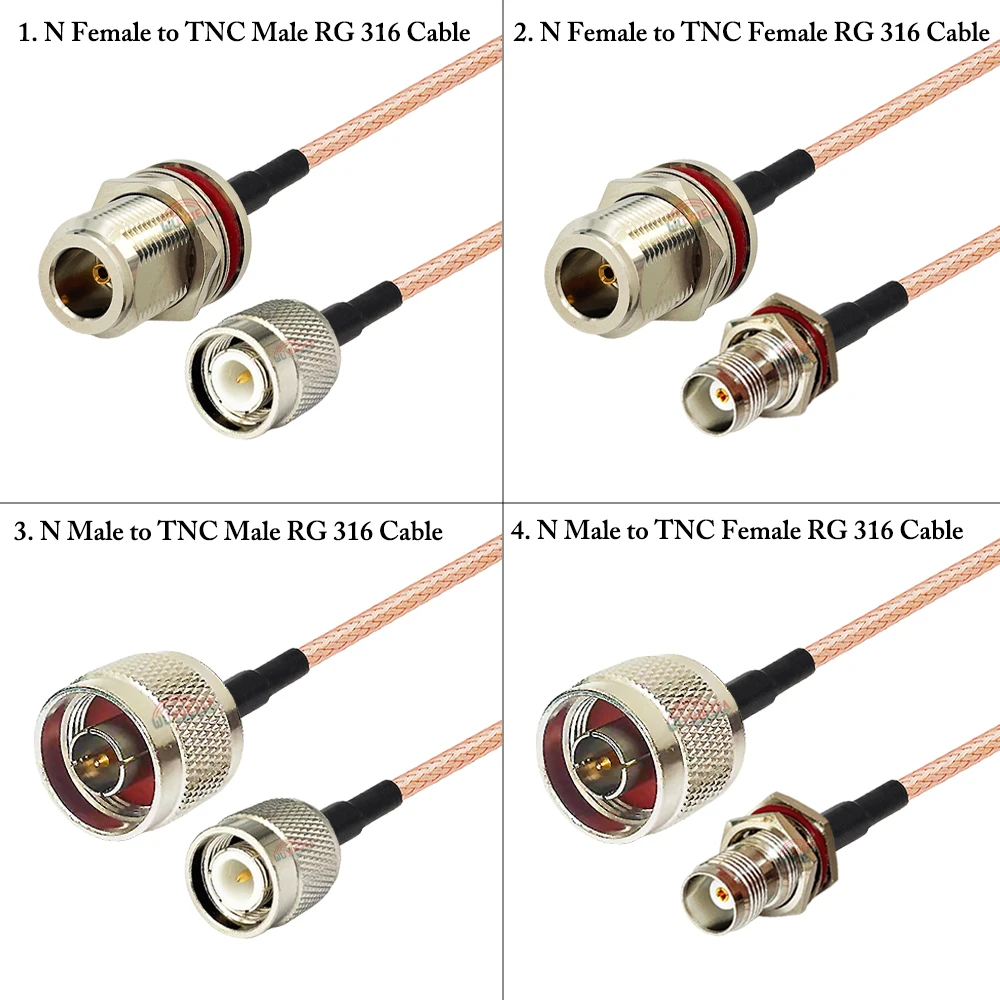 1Pcs RG316 Cable Waterproof L16 N Female to L12 TNC Female Connector Or TNC Female Bulkhead Jack 50 ohm RG-316 RF Coaxial Cable