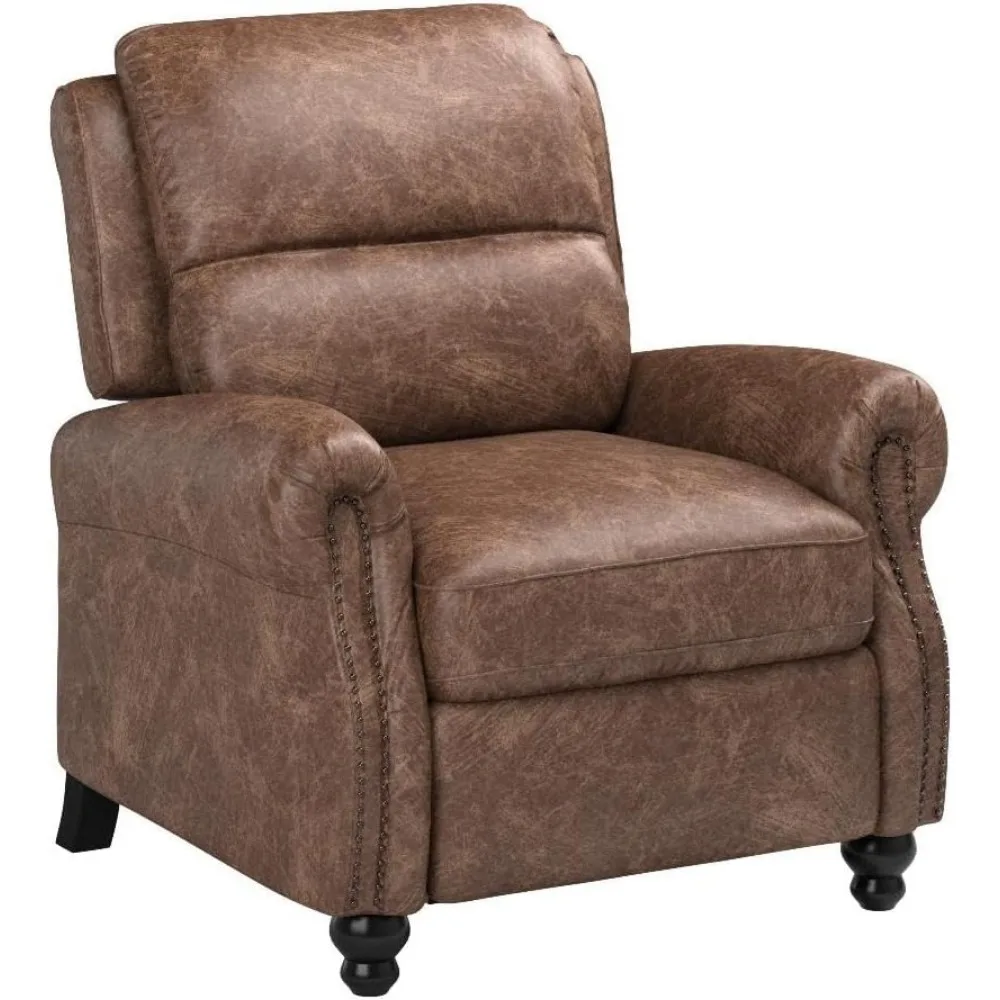 Pushback Recliner Chair Faux Leather Armchair Push Back Recliner with Rivet Decoration Single Sofa Accent Chair for Living Room