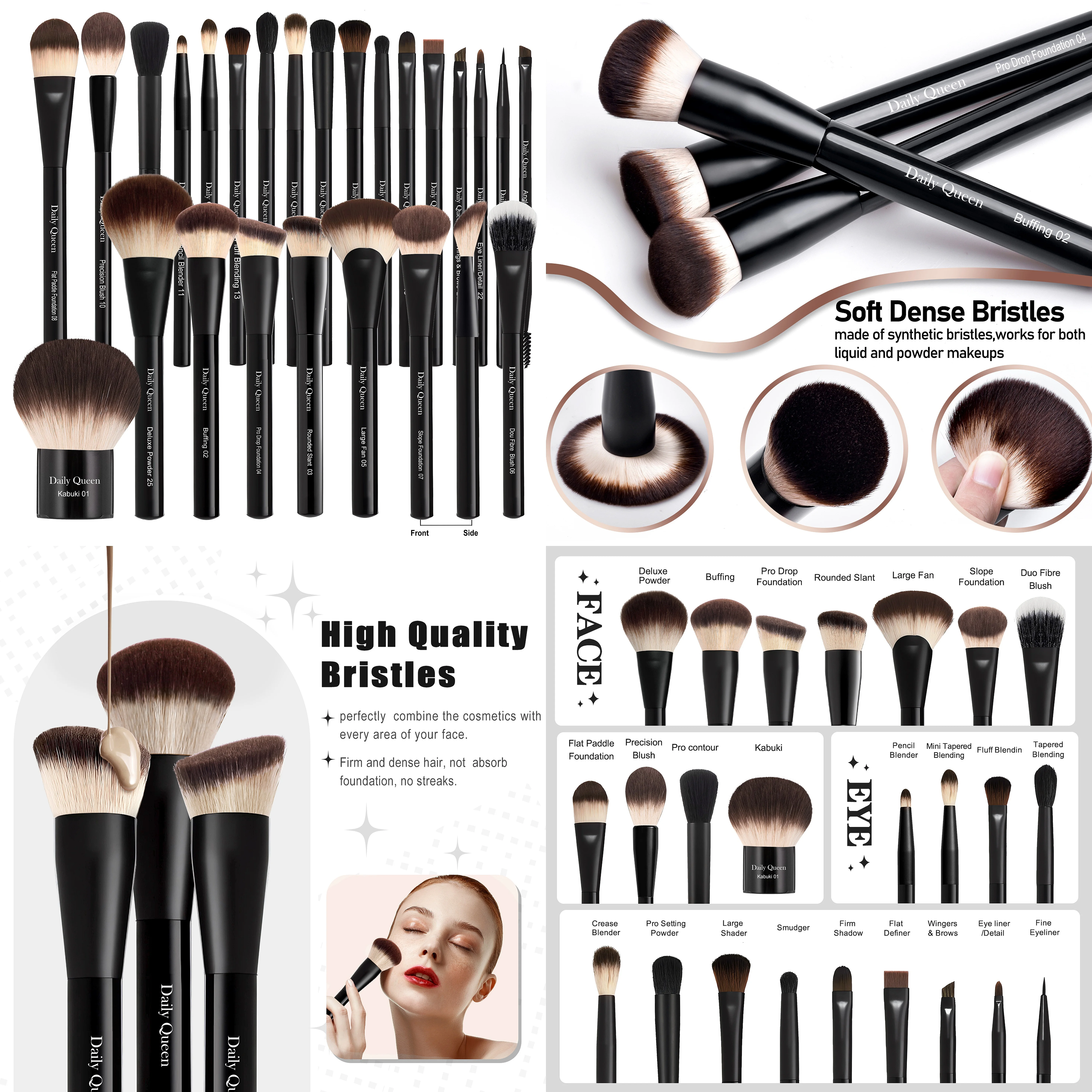 25pcs Sepr series black Top quality powder Soft dense foundation eyeshadow makeup brush set