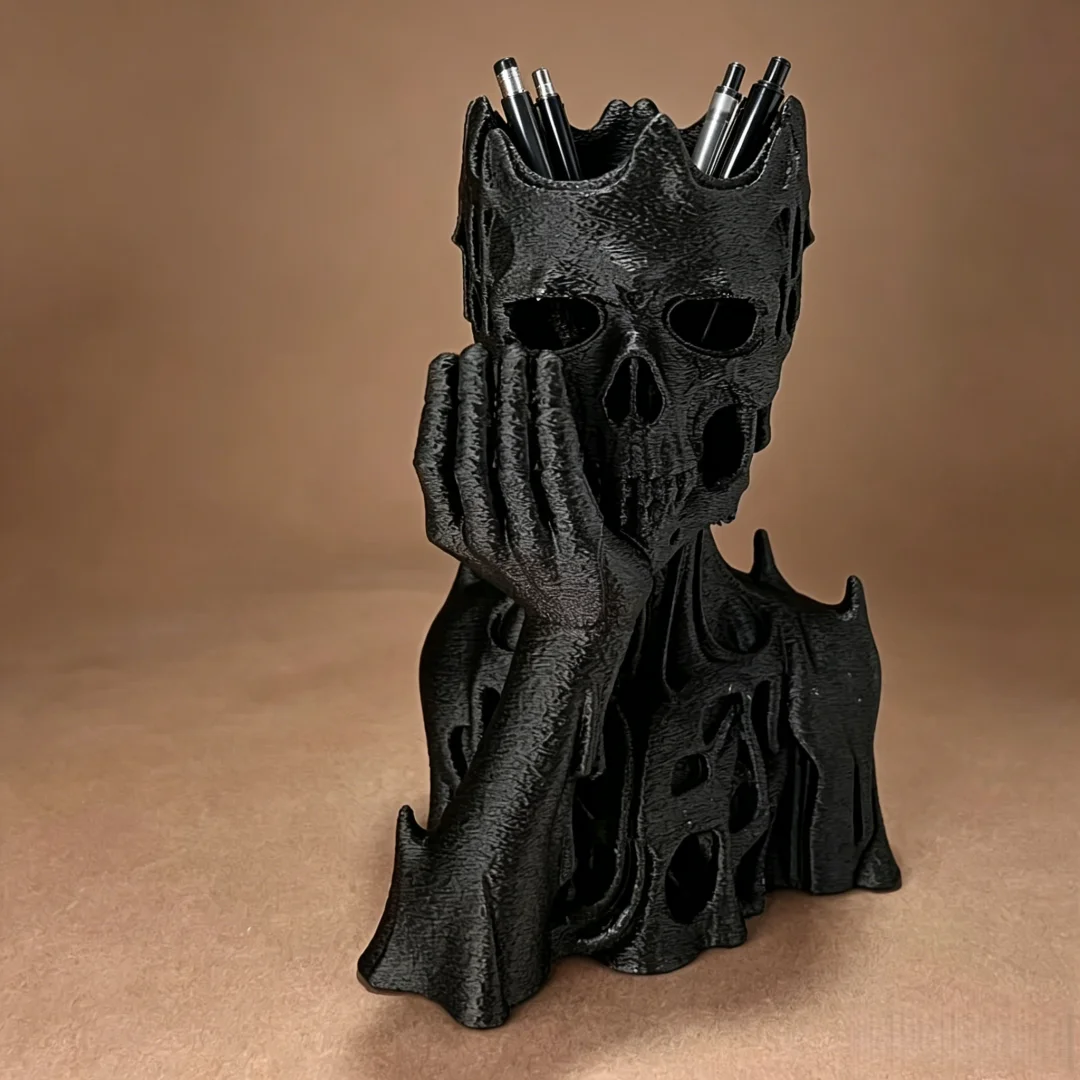 3DPrinted Melting Skull Goddess Statue Pen Holder,Gothic Skeleton Desk Ornament for Office Halloween Home Decor Collectible Gift