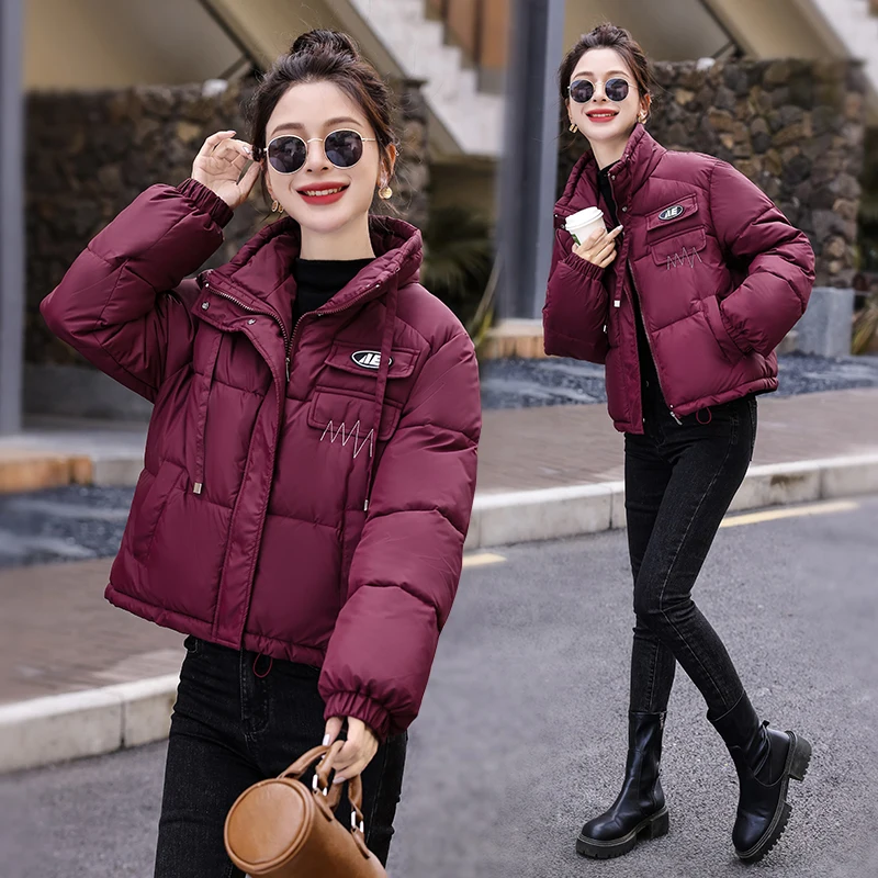 

2024 New plus Size Thiened Loose ort Hooded Bread Women Puff Cotton Jaet Street Sle High Collar Regular Length
