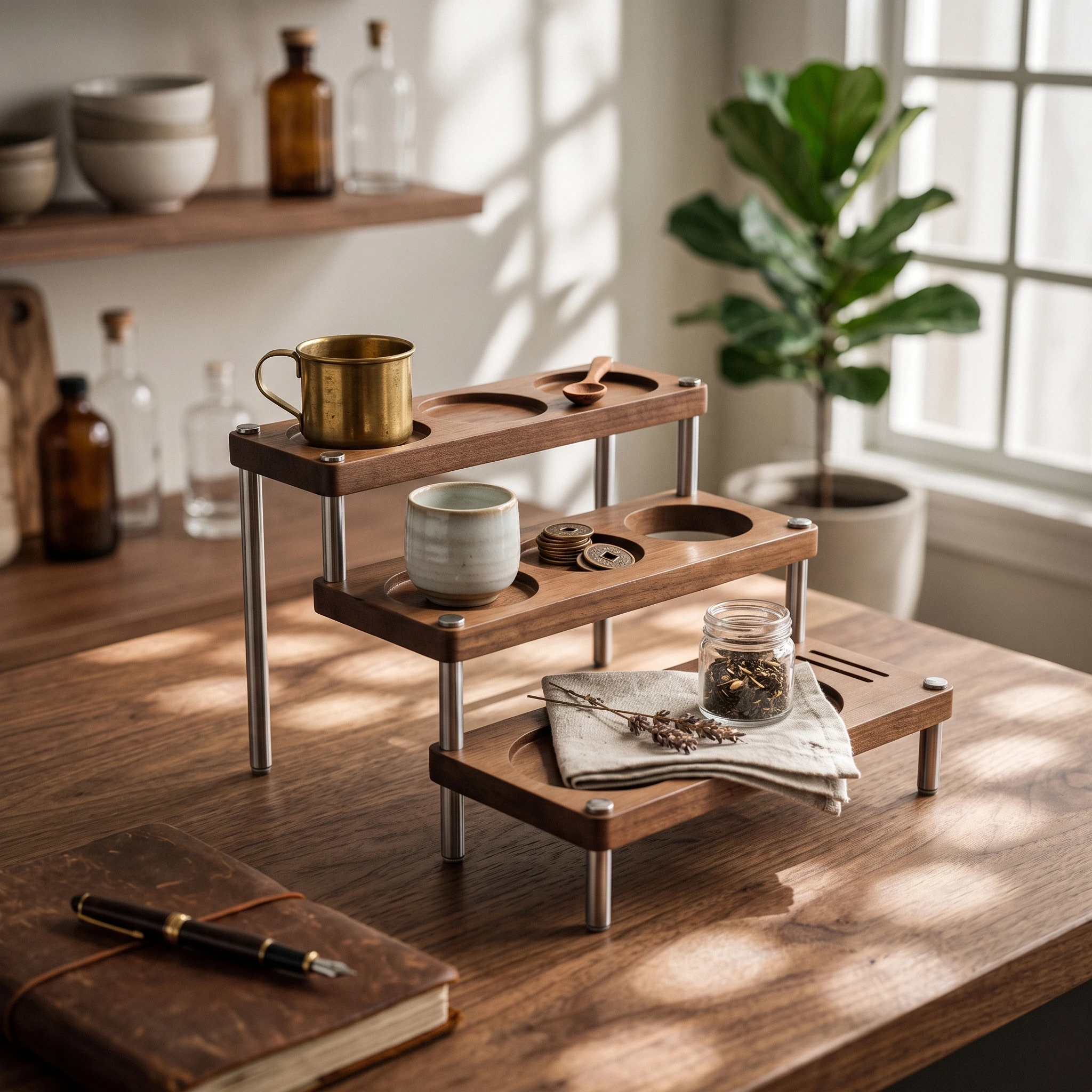 Coffee Accessory Stand Countertop Organizer Rack Space-Saving Shelf Compact for Baristas, Kitchen Counter