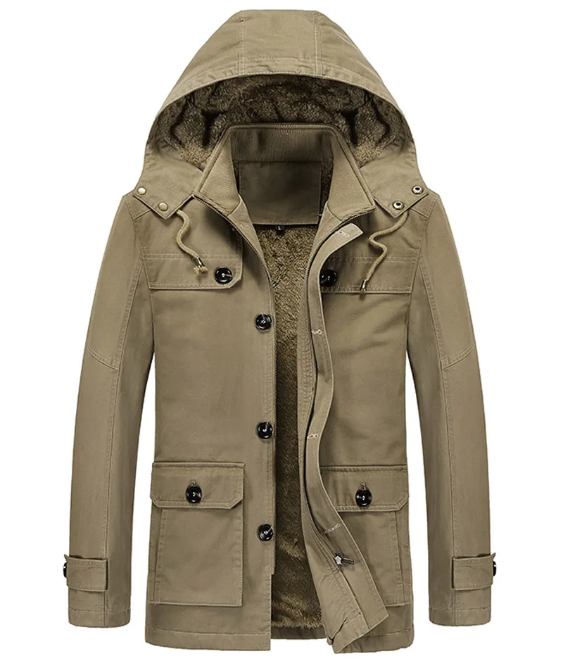 Military Cargo Coat Mens Thick Warm Man Jacket Winter Parkas Casual Cotton Padded Jacket Male Multi-Pocket Fur Hoodies Men Parka