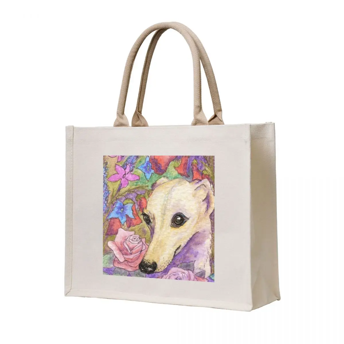 

Shy flower whippet greyhound dog hiding in the garden Tote Bag tote bags aesthetic reusable shopping bag