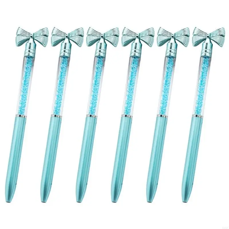 6Pcs Bow Ballpoint Pen Crystal Bead Signing Pen Twist Action Pen 1.0MM K92C