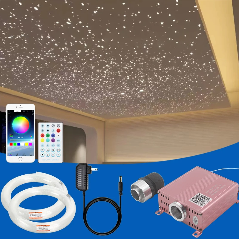 Innenraum-Sternenhimmel-Deckenplatte mit Weißlicht-Flackerung, Drehrad, Sternenhimmel, Sternschnuppen, RGBW, Wohnzimmer, Balkon, App-Fernbedienung, Decken-Glasfaserbeleuchtung
