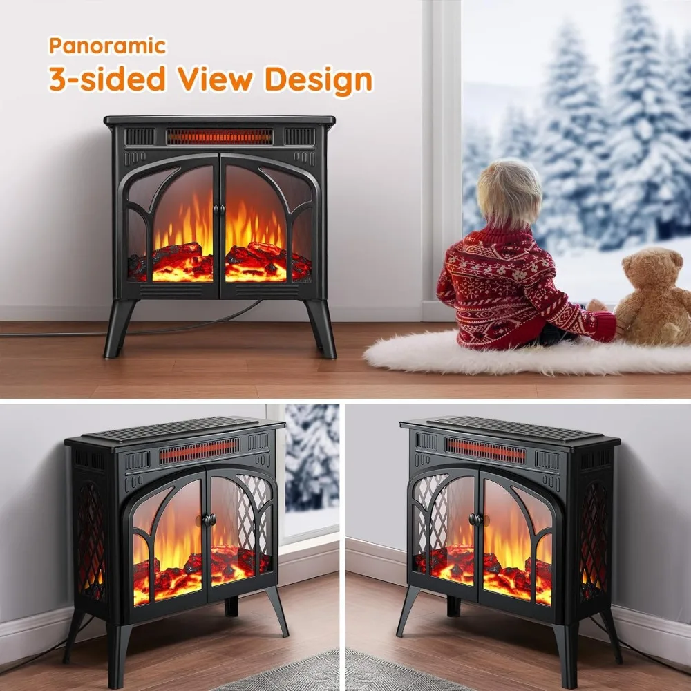 Electric Fireplace Heater, 1500W Infrared Fireplace Stove w/ 3D Realistic Flame, 5100BTU Freestanding Electric Stove Heat