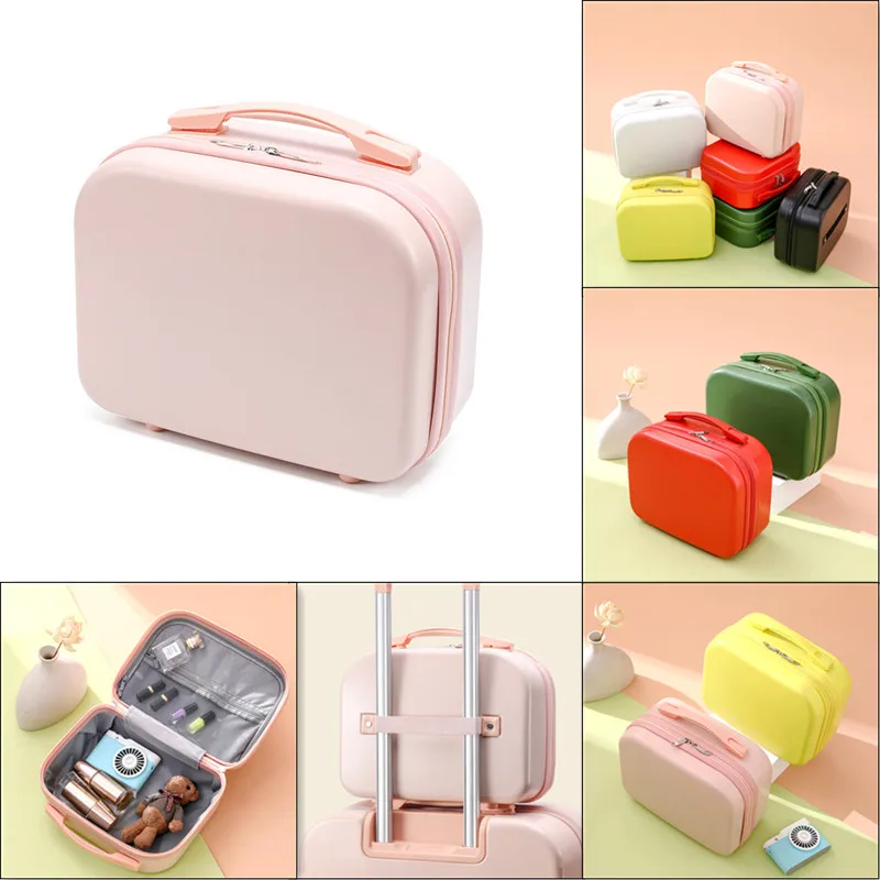 Cute Solid Color Mini Luggage Women Men 14 Inch Cabin Travel Cosmetic Case Students Small Clothes Box Storage Holder Accessories