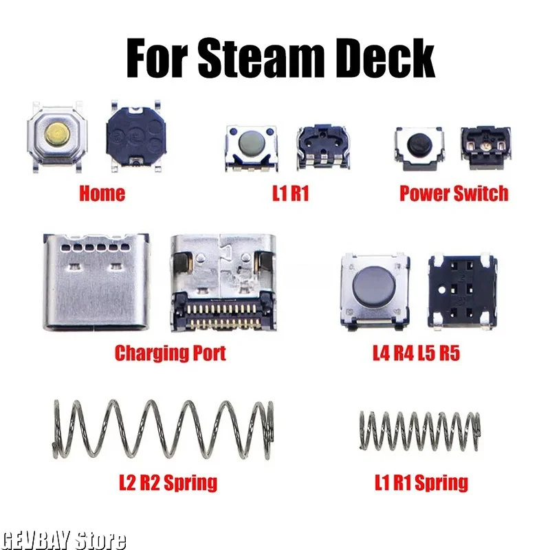 1pc Replacement L1 R1 L4 L5 Micro Power Switch Button for Steam Deck Console Spring Type C Jack Charging Port Socket Repair Part