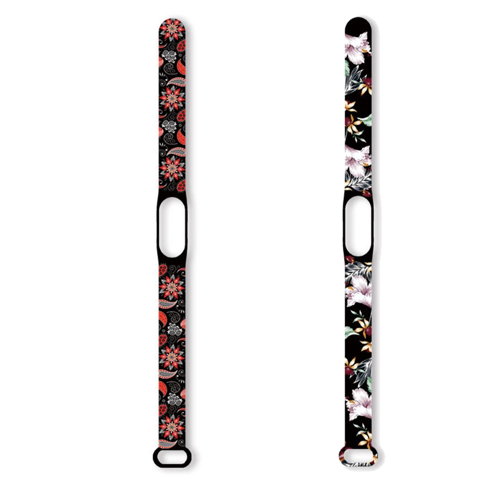 Silicone Watch Band For Mi Band 3 4 5 6 7 Mi Band 3 4 5 6 7 Bracelet Flower Series Wristband For Mi Band Watch Replacement Strap
