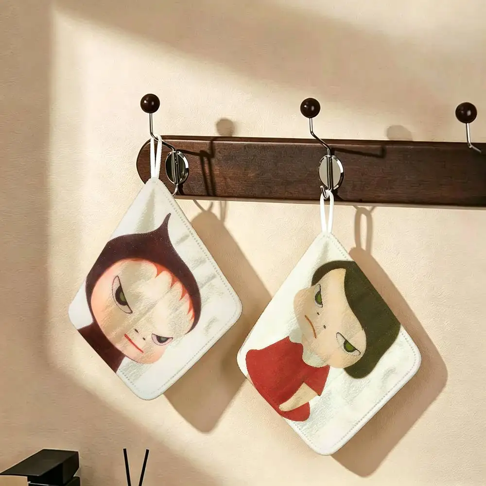 famous Artist Y-Yoshitomo Nara artwork Hanging Style Hand Wiping Towel, Polyester Cotton, Anti-fade for Indoor Kitchen