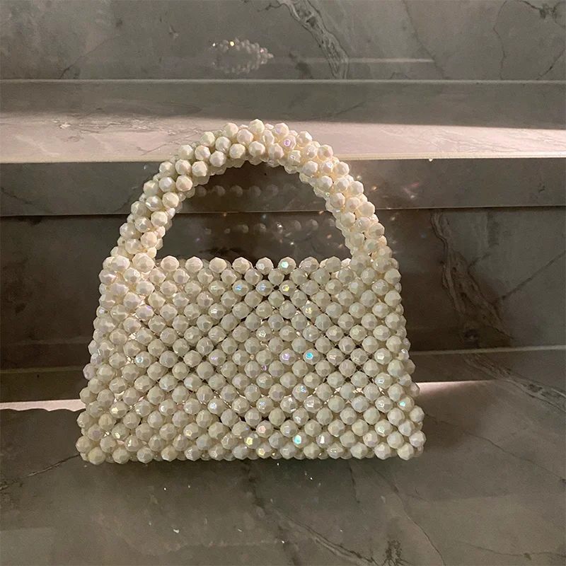 Bling Bling Beads Bags Handmade Woven Beaded Women\'s Fashion Design Handbag Customized Acrylic Stone Ladies Party Clutch 2023