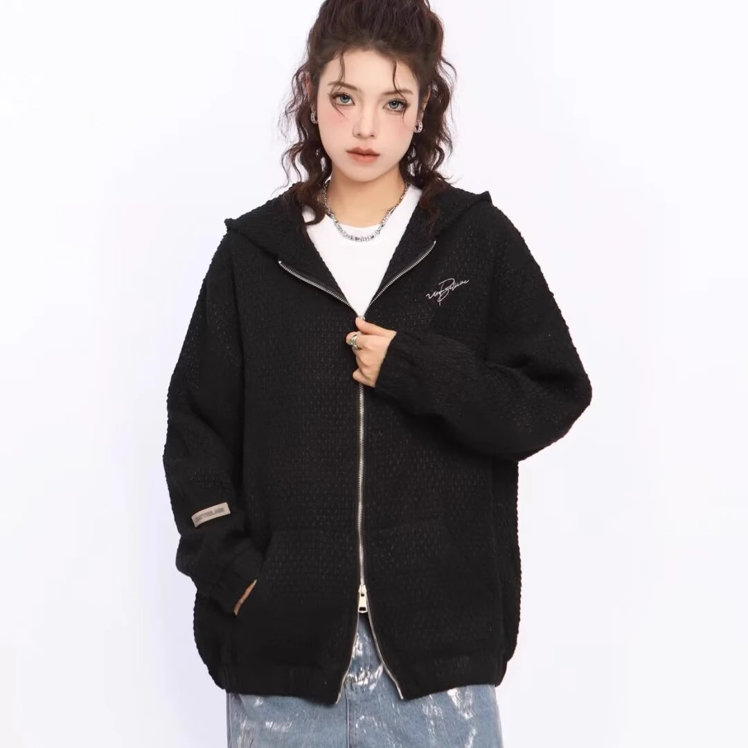 Zip-up Jackets Women Baggy Warm Hooded Outwear College Girls Tender Autumn Versatile Slouchy Unisex Korean Fashion Clothing Soft