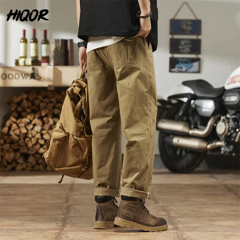 HIQOR Men Cargo Pants 2024 Spring New In Straight Tube Outdoor Work Workwear Hombre Baggy Casual Pant Y2k Male Trousers For Men