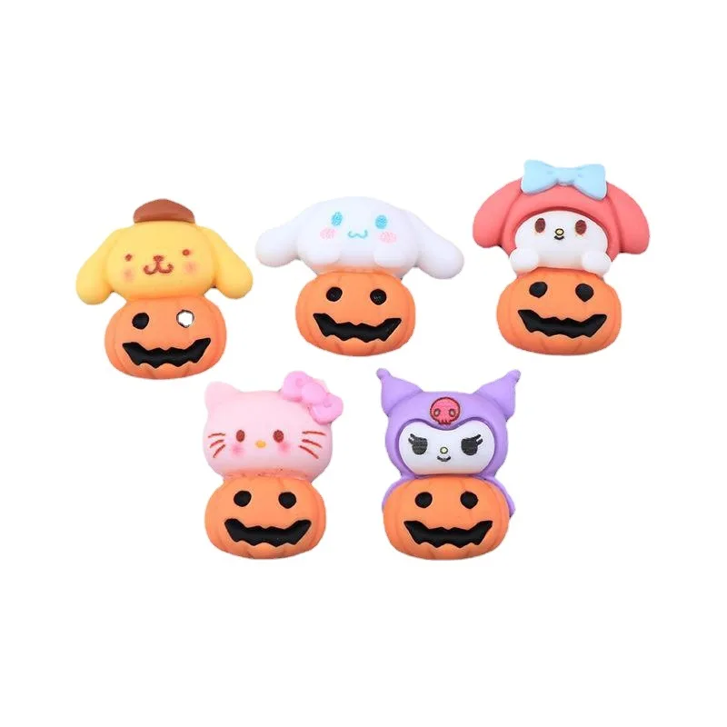 Miniso Sanrio Cartoon Halloween Pumpkin Big Eared Dog Cream Glue Phone Case Hairline Ornament Resin Accessories