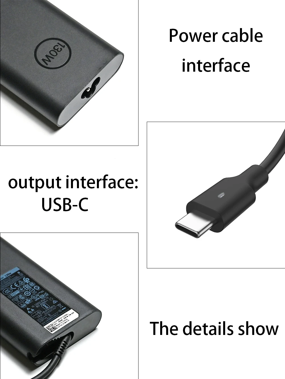 Imagem -06 - Carregador de Alimentação ac Laptop Adapter 130w 20v 6.5a Usb tipo c Dell Xps 17 15 9575 9570 9500 0y2xgv Precisão 5550 Xiaomi Ad130