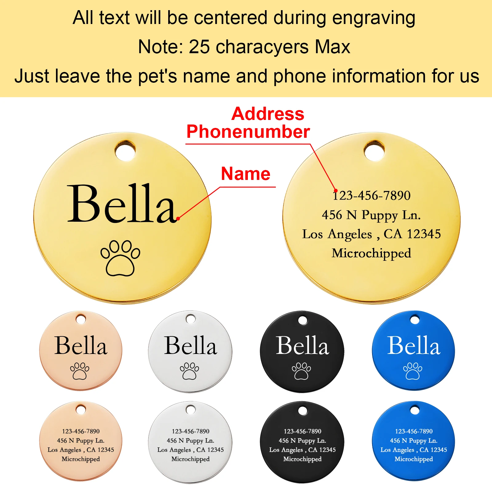 Dog Collar Address ID Tags Personalized for Dogs Cats with Free Engraving Customizable Medal Accessories