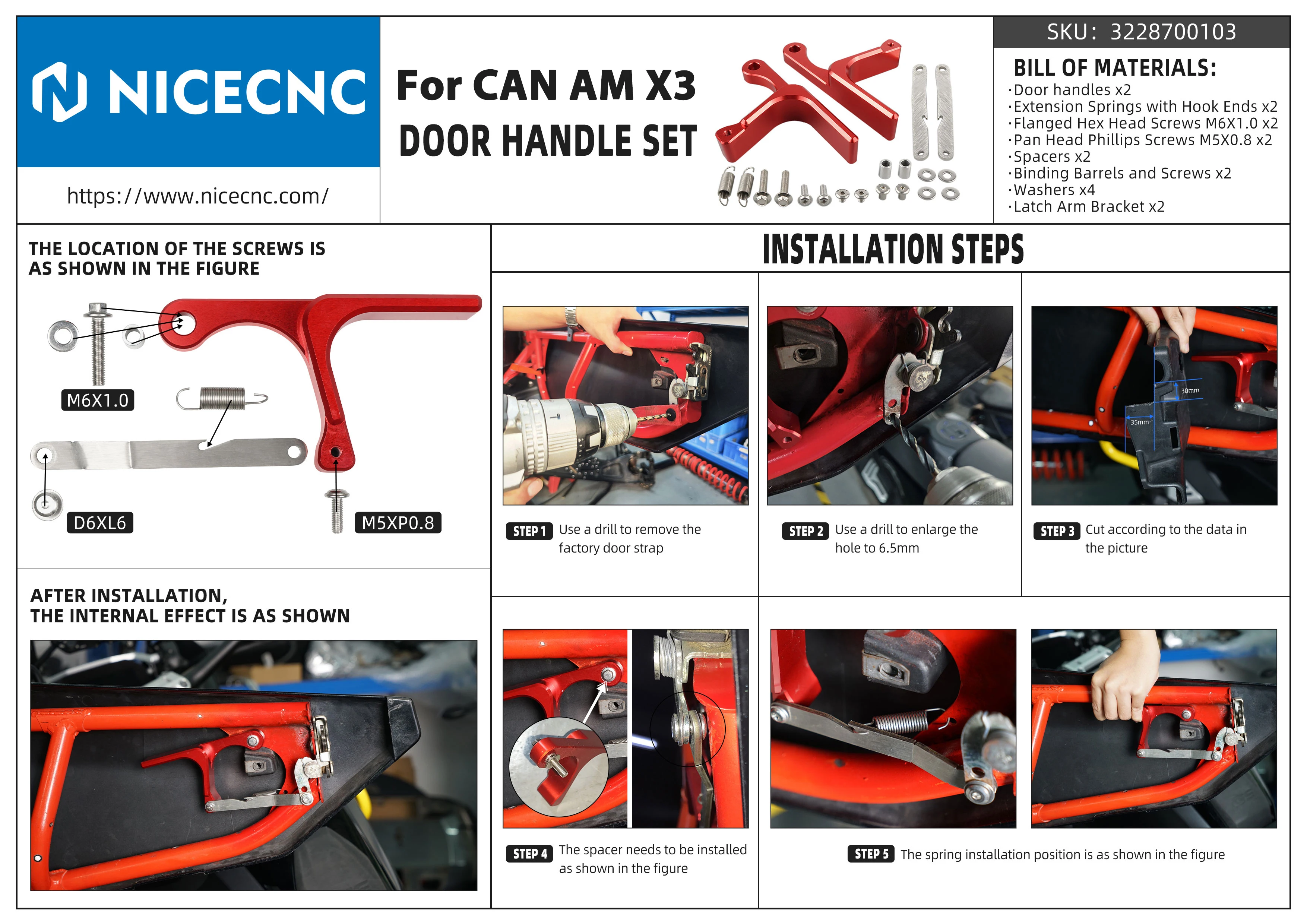 NICECNC-Juego de manijas de puerta UTV para Can-Am Maverick X3 Max R 4x4 XDS XMR XRC XRS Turbo DPS 2017-2022, accesorios de aluminio para todos los